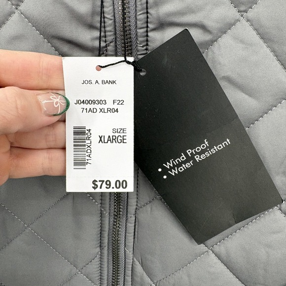 Jos A Bank Vest Mens XL Gray Traveler Quilted Zip Front Water Resistant Casual - Picture 5 of 14